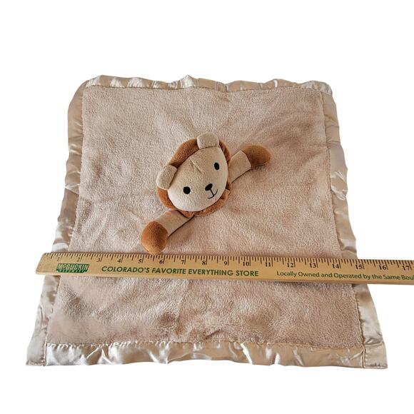 Lion Lovey Security Blanket Tan Satin Trim  15"x15" Plush Toy Pro Goleem - Picture 4 of 12